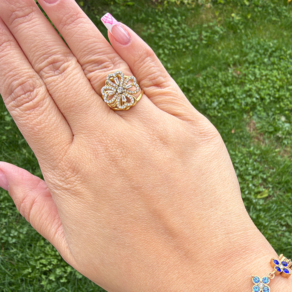 Bague Anti-Stress Fleur Strass 🌸